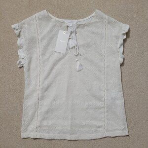 Springfield Women's White Embroidered Detail Tie Blouse NWT, Size Medium